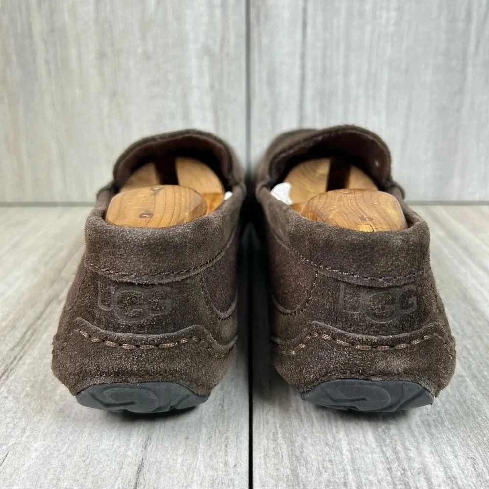UGG Alder Espresso Brown Suede Leather Slip On Loafer Slipper Shoes Mens Size 9 - Picture 7 of 10